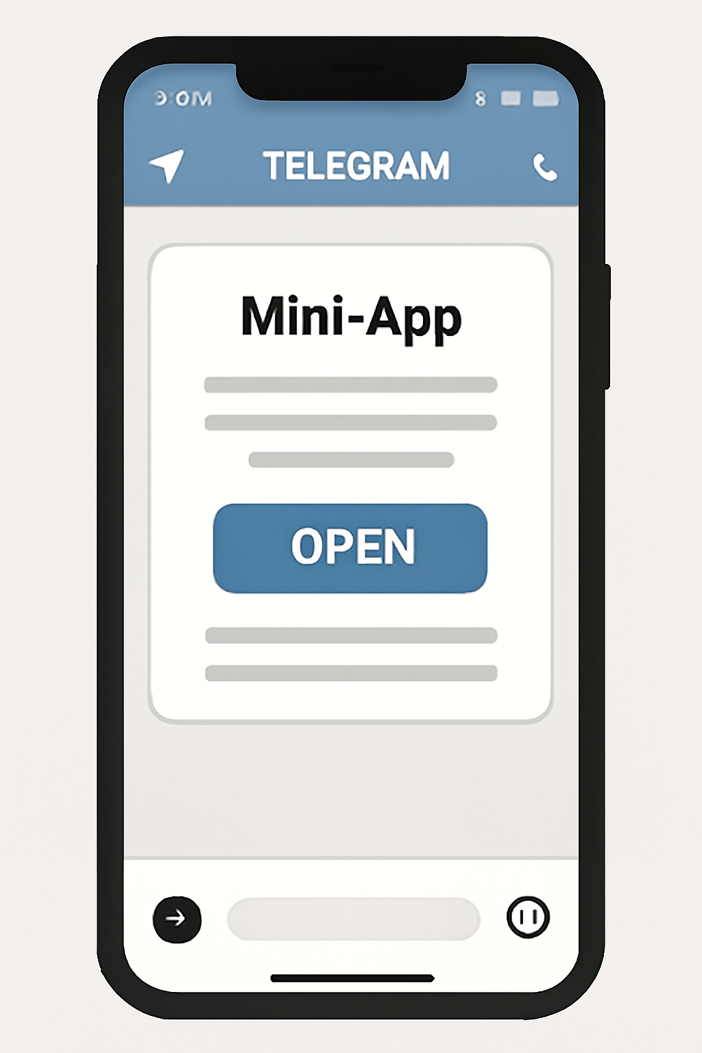 A smartphone screen showing the Telegram app open with a Mini-App interface visible