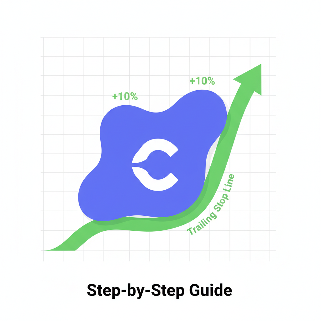 trailing stop line on rising Celestia blob price chart with 10% gain markers, dynamic green trail
