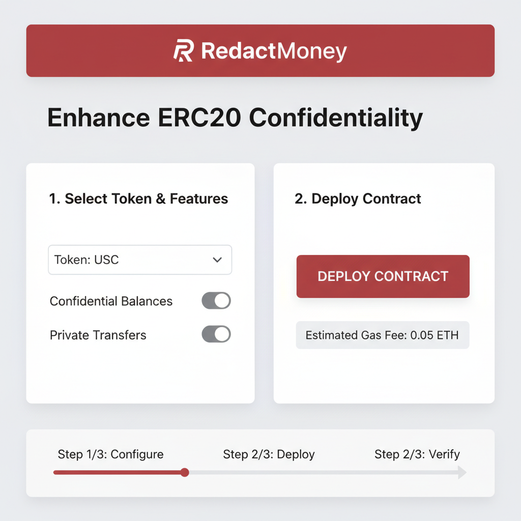 RedactMoney UI adding confidentiality to ERC20 token, deploying contract button