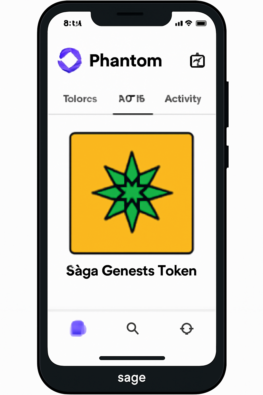 Phantom wallet app on Saga phone showing NFTs tab with Saga Genesis Token