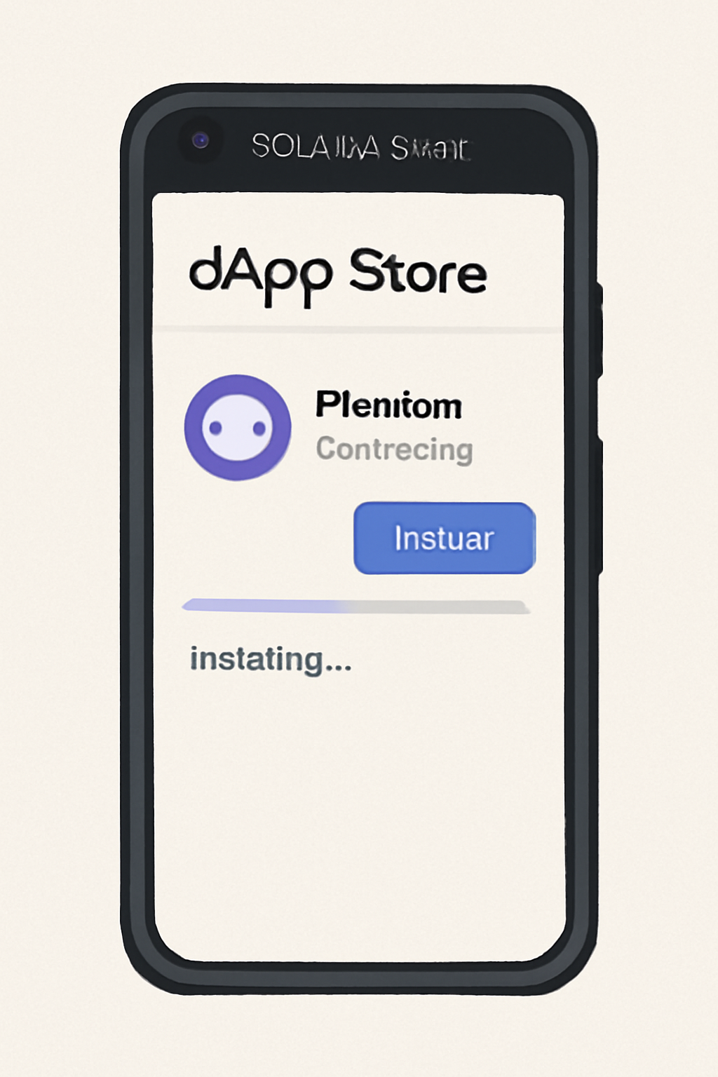 Solana Saga phone screen installing Phantom wallet from dApp store