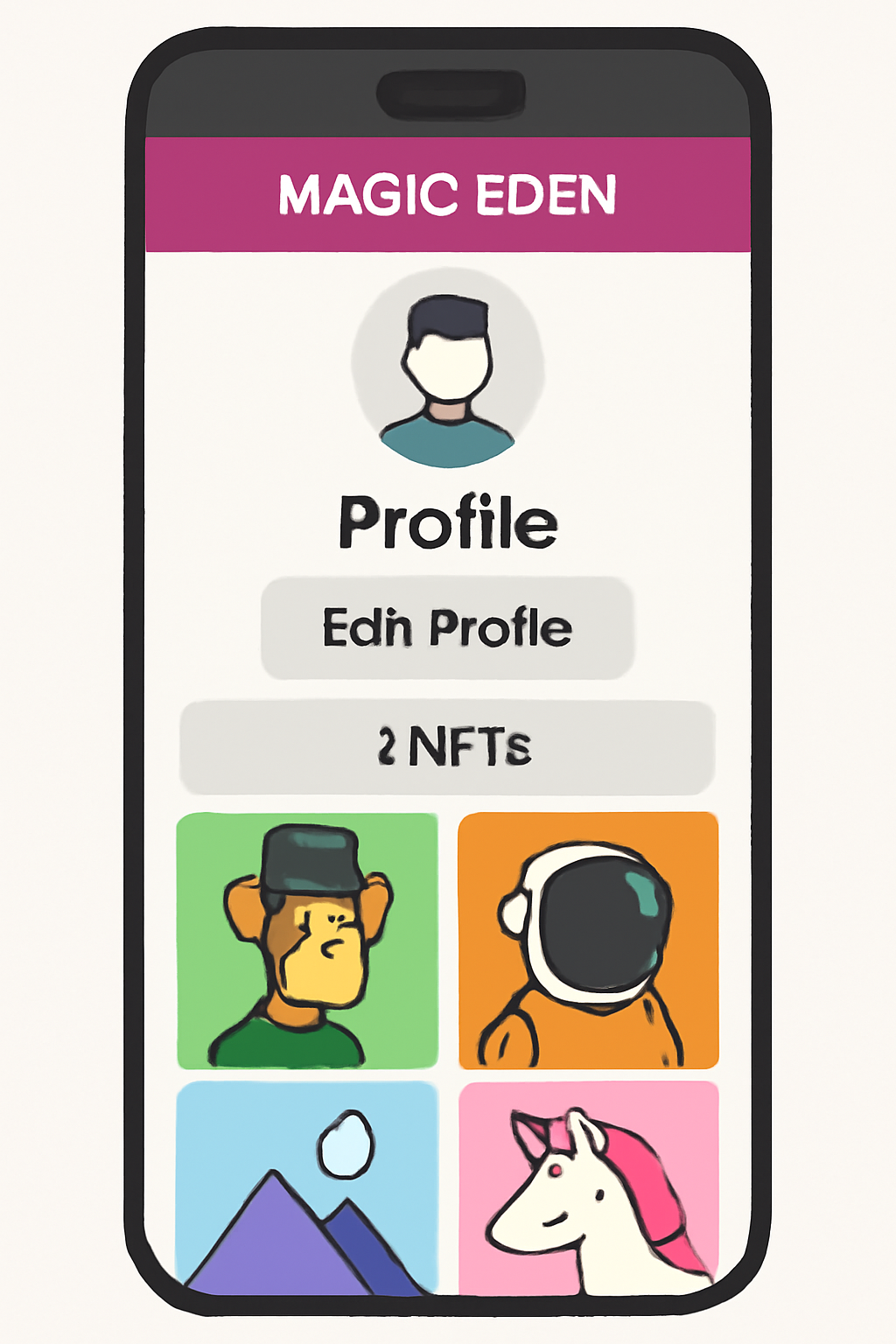 Magic Eden mobile profile portfolio with NFTs