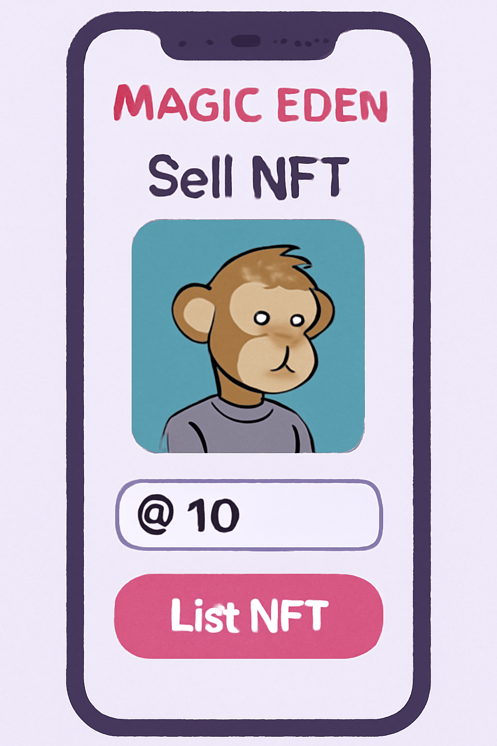 Magic Eden mobile NFT sell screen with price input