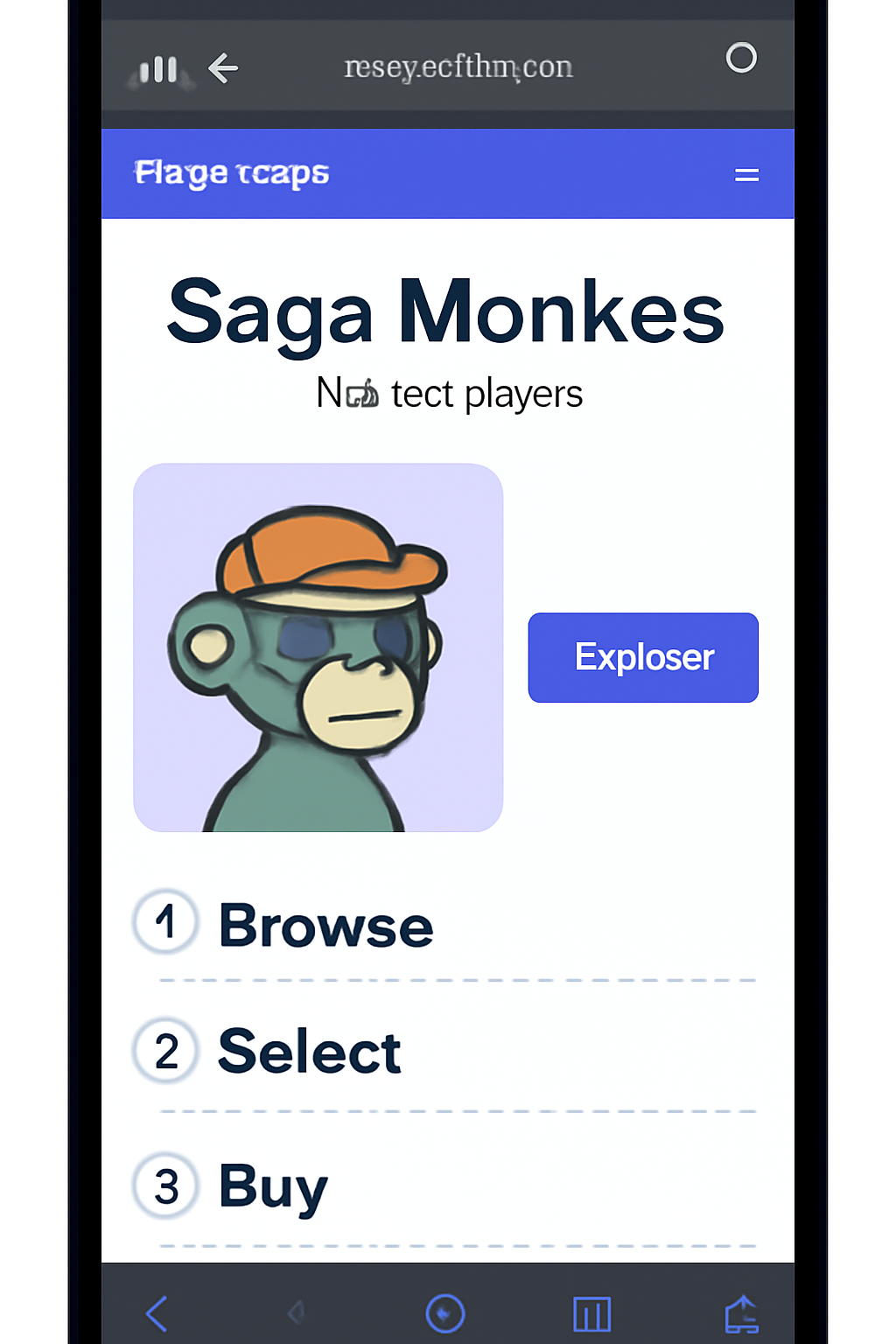 Mobile browser on Magic Eden showing Saga Monkes NFT marketplace