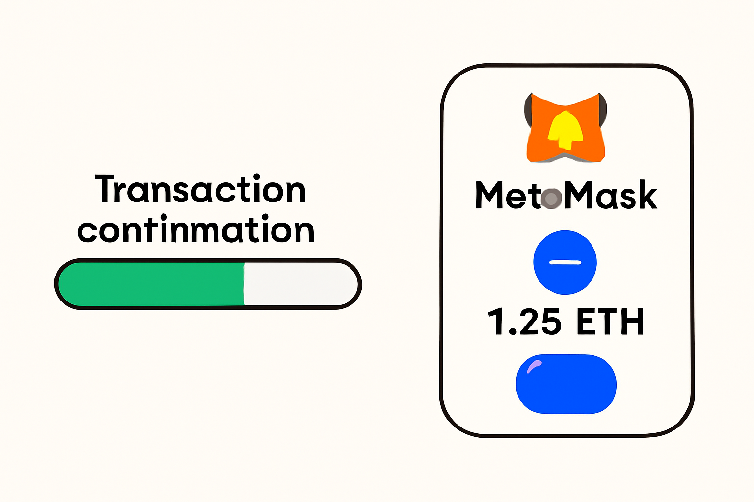 A progress bar showing transaction confirmation, then MetaMask displaying ETH on the Base network.