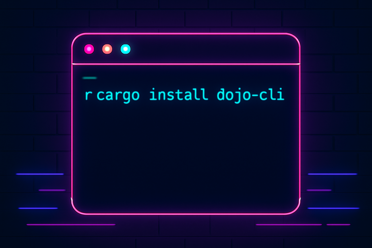 terminal installing dojo cli with cargo rust command, cyberpunk neon glow