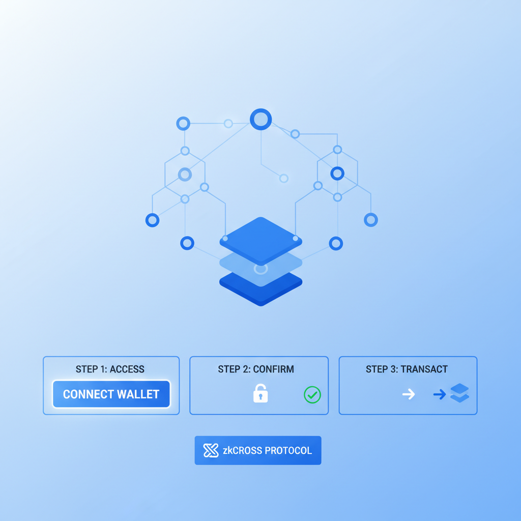 modern chain abstraction wallet UI, connect wallet button highlighted, zkCross style interface, clean blue tones