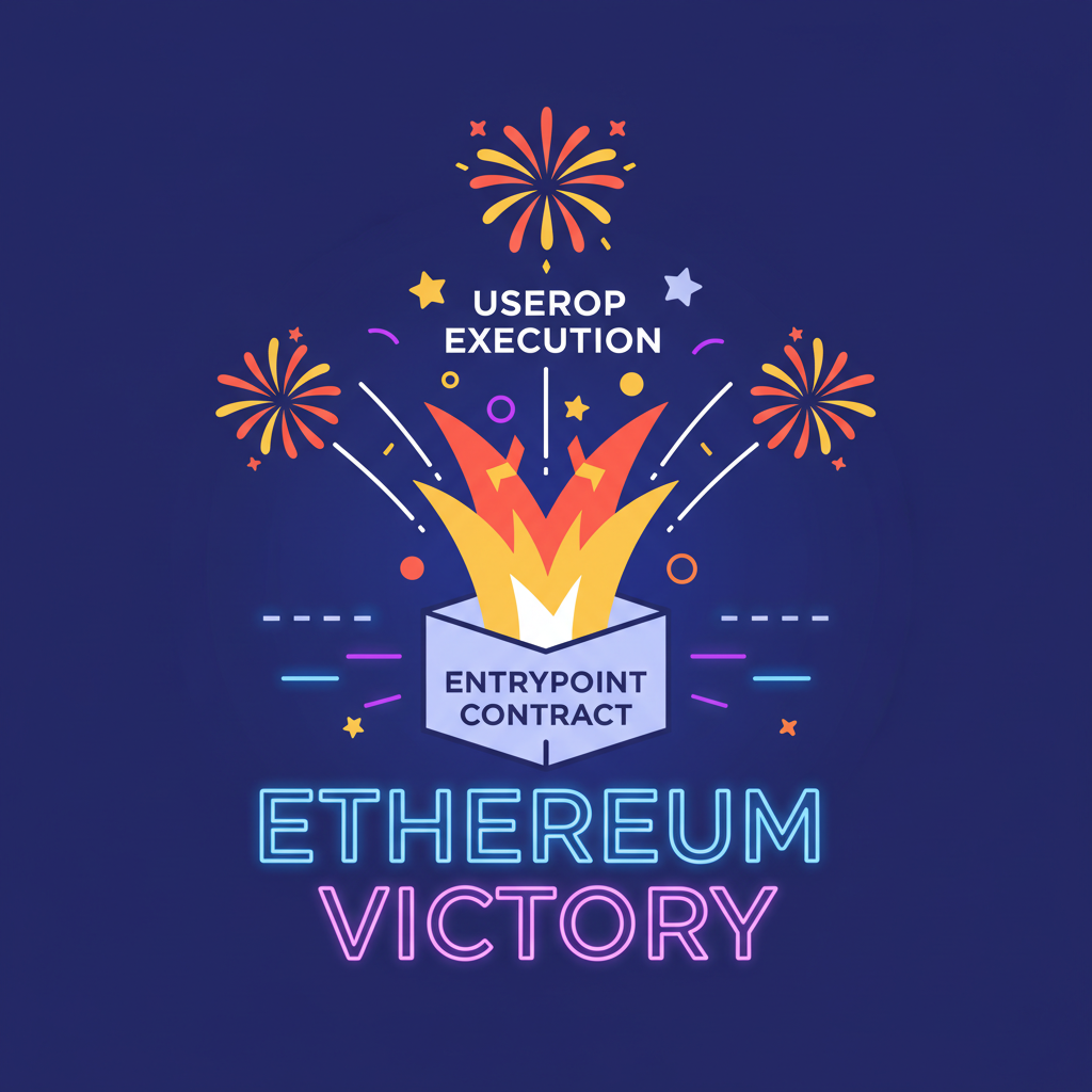 entrypoint contract exploding with success, userop execution fireworks, ethereum victory neon glow