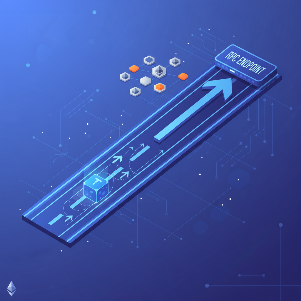 transaction packet speeding to bundler rpc endpoint, network arrows and ethereum nodes, high-speed digital highway