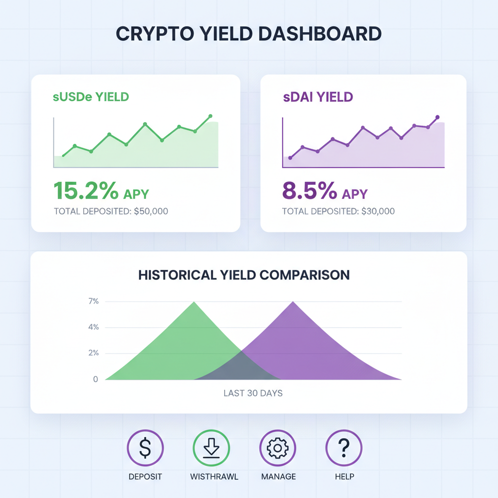 crypto yield dashboard with charts for sUSDe and sDAI