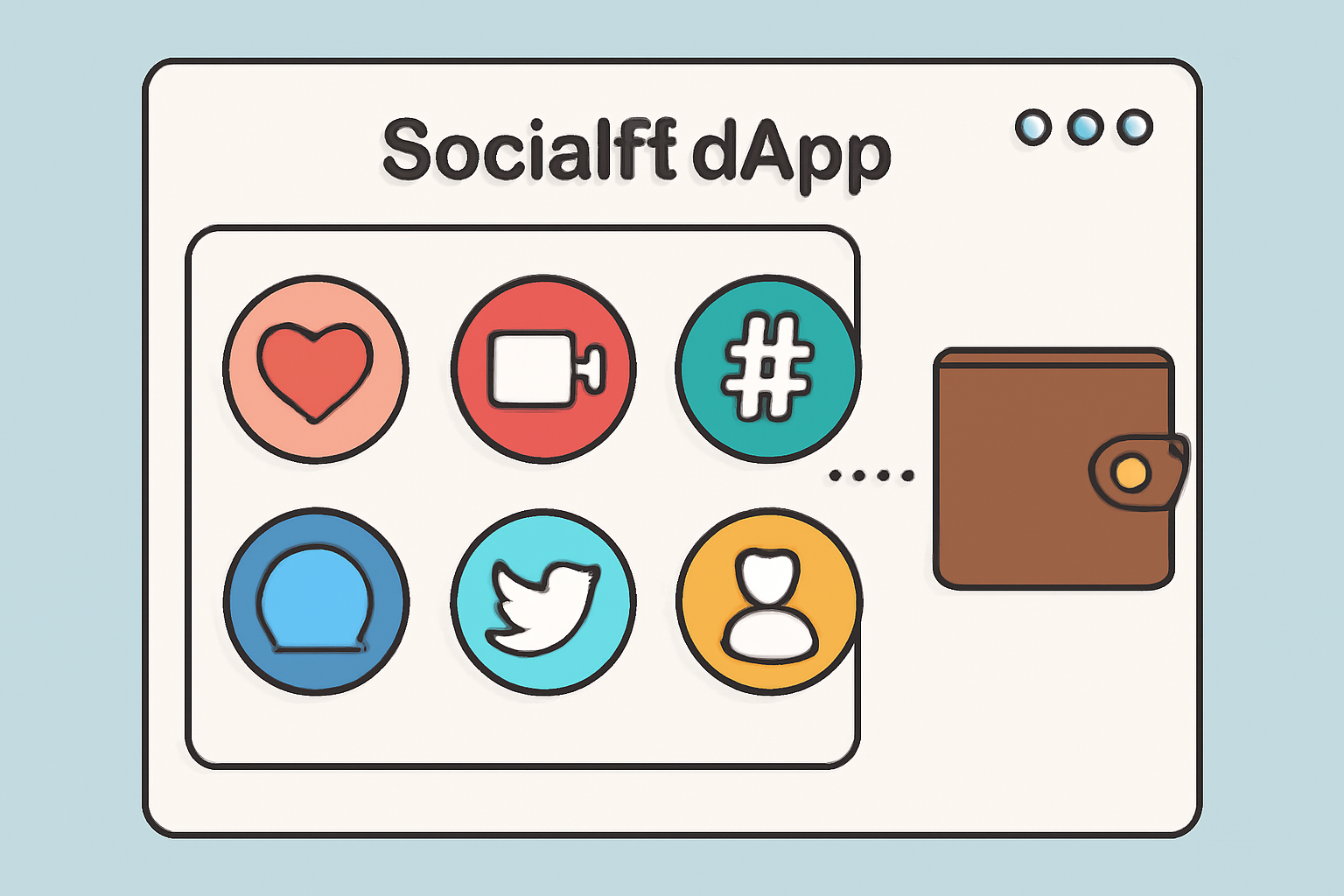 a dashboard displaying various SocialFi dApp icons, with a wallet connecting to one of them