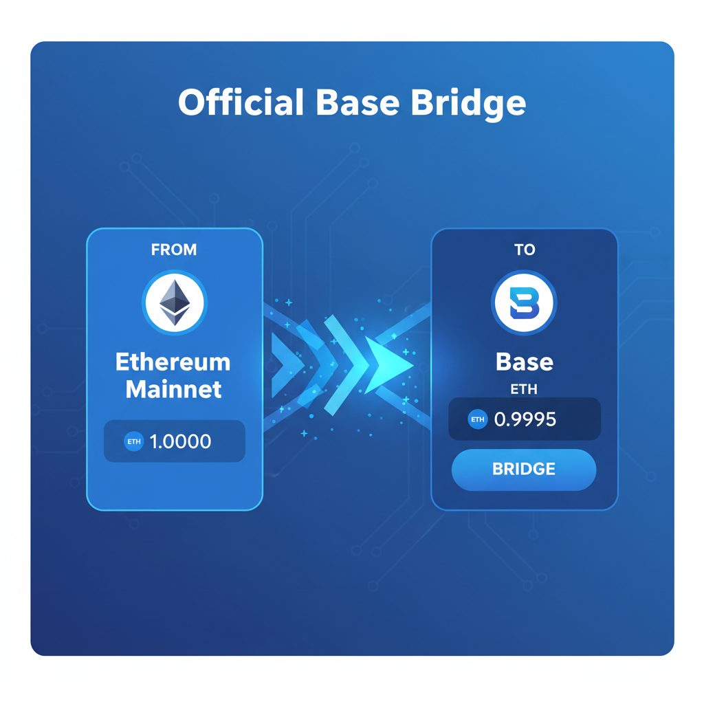 Official Base bridge interface bridging ETH, glowing connection animation --ar 16:9