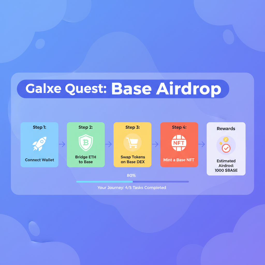 Galxe quest dashboard for Base airdrop tasks --ar 16:9