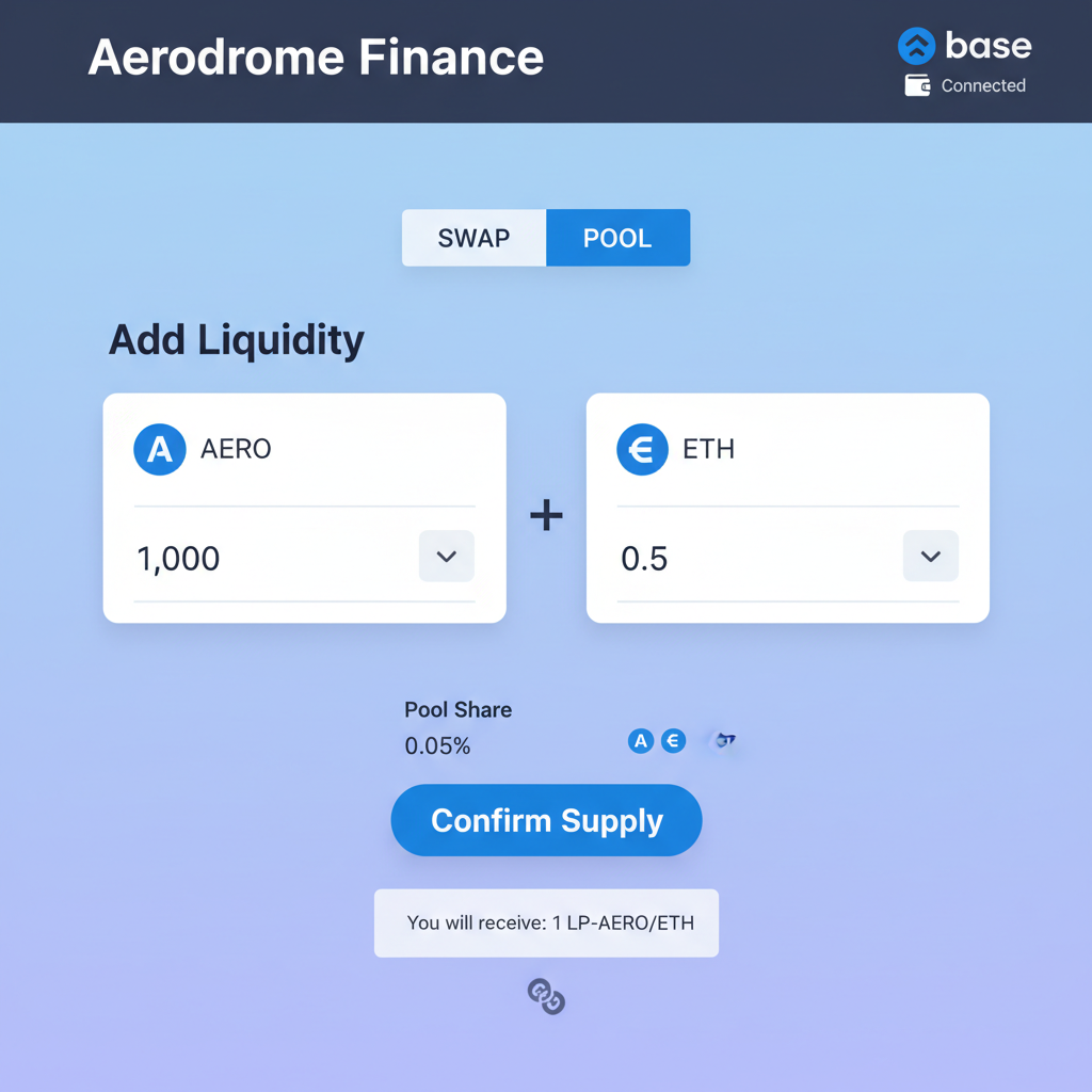 Aerodrome DEX on Base, liquidity pool interface --ar 16:9