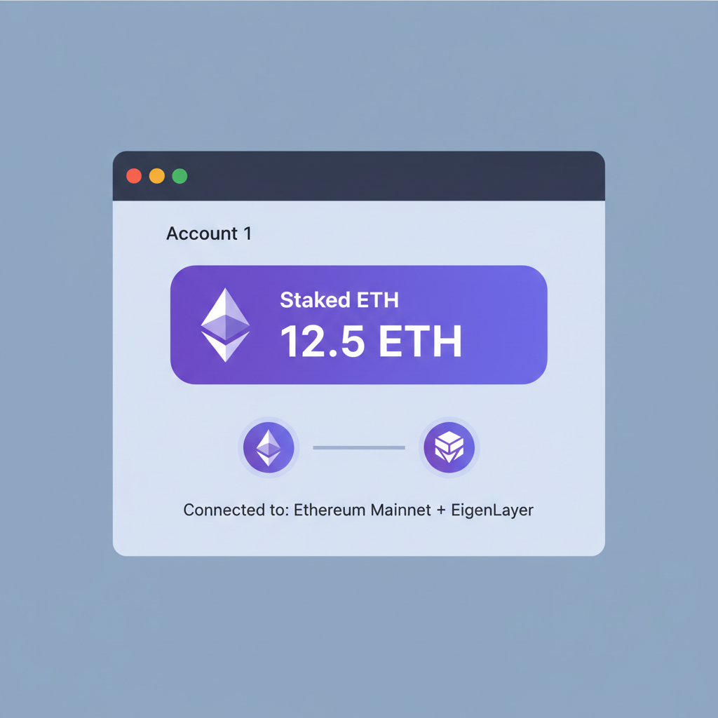 MetaMask wallet with staked ETH balance, Ethereum logo and EigenLayer icon connected
