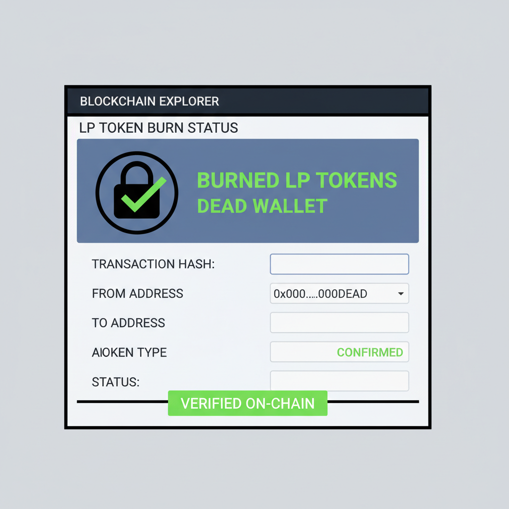 blockchain explorer screen showing burned LP tokens dead wallet lock icon green check
