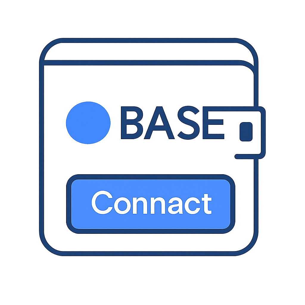 A digital wallet interface connecting to the Base network, showing a 'Connect' button and Base logo.