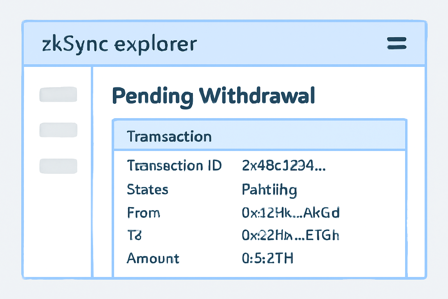 zkSync explorer dashboard showing pending withdrawal transaction details
