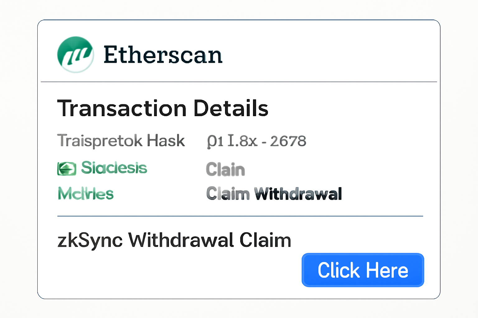 Etherscan transaction details page showing successful zkSync withdrawal claim