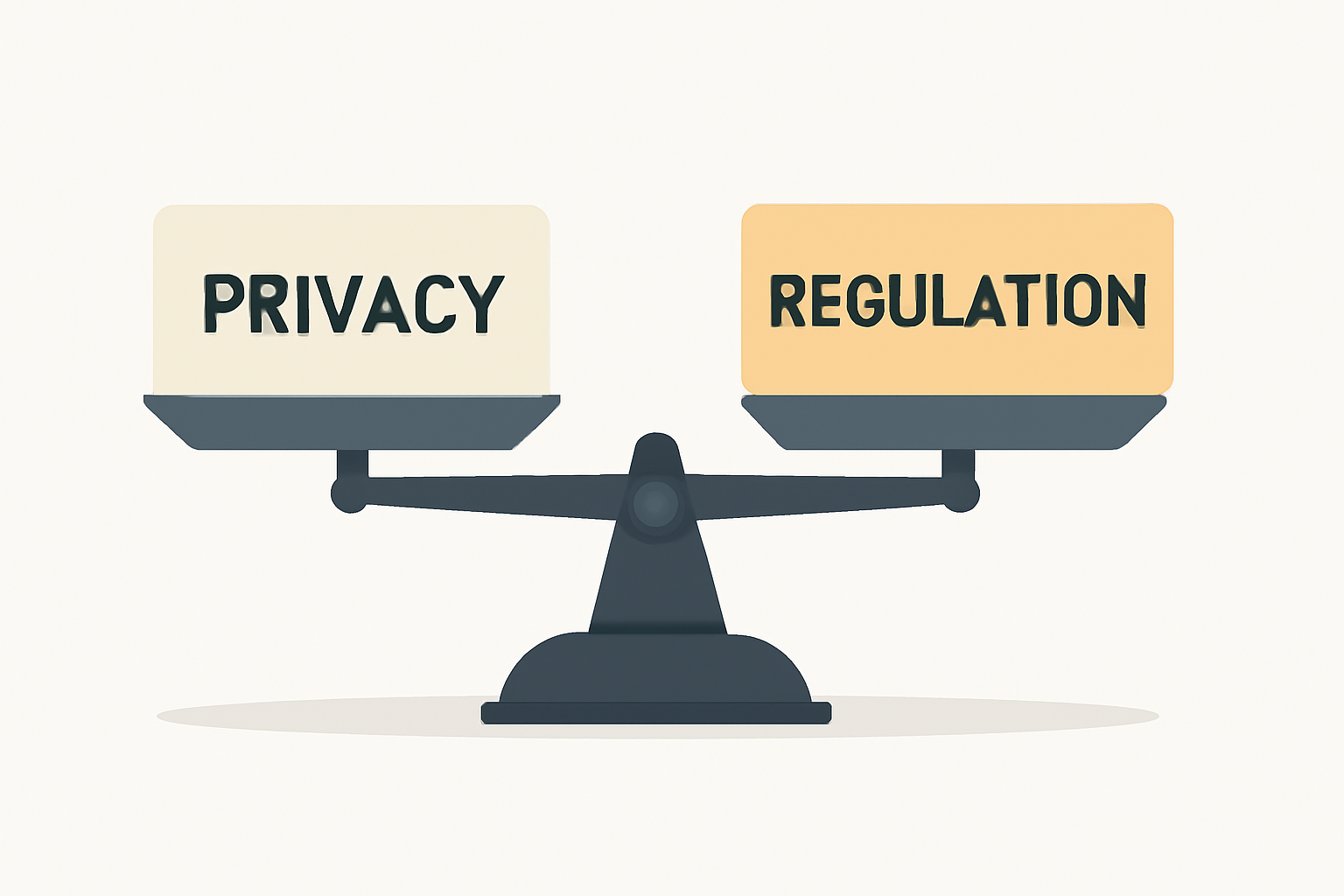 A balanced scale with 'Privacy' on one side and 'Regulation' on the other, both equally weighted.
