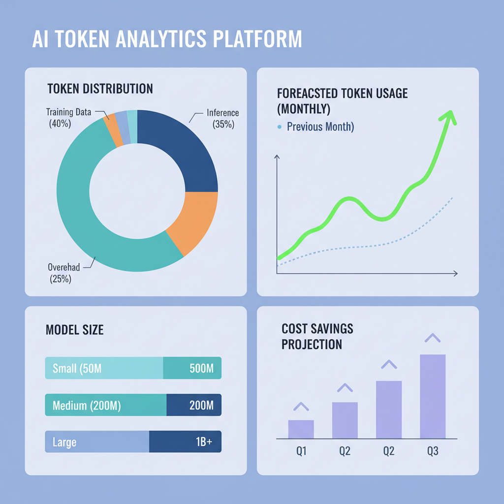 AI dashboard showing token analysis charts and forecasts