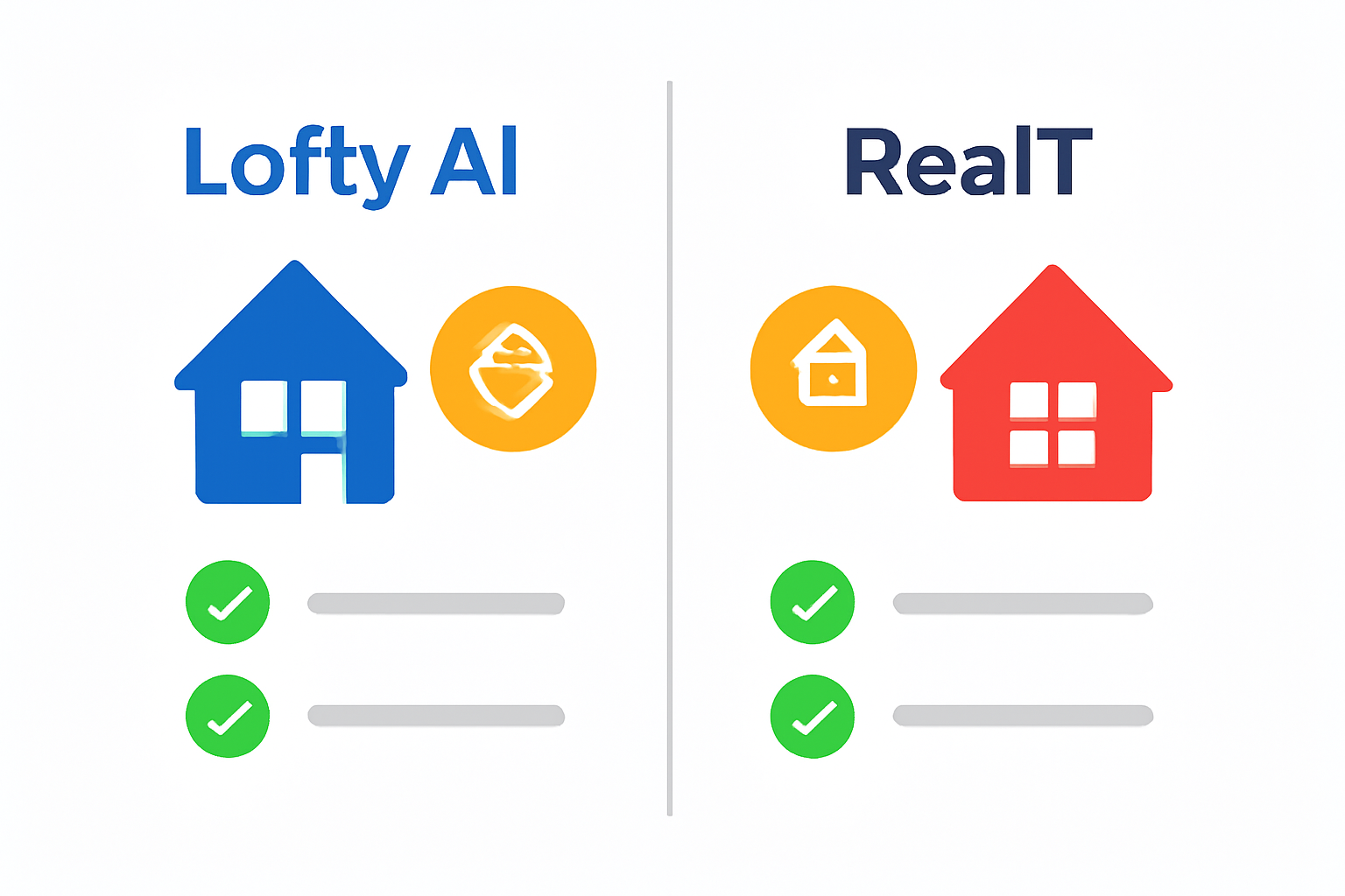 sleek comparison screen of Lofty AI and RealT platforms, blockchain tokens, vibrant real estate icons, modern UI