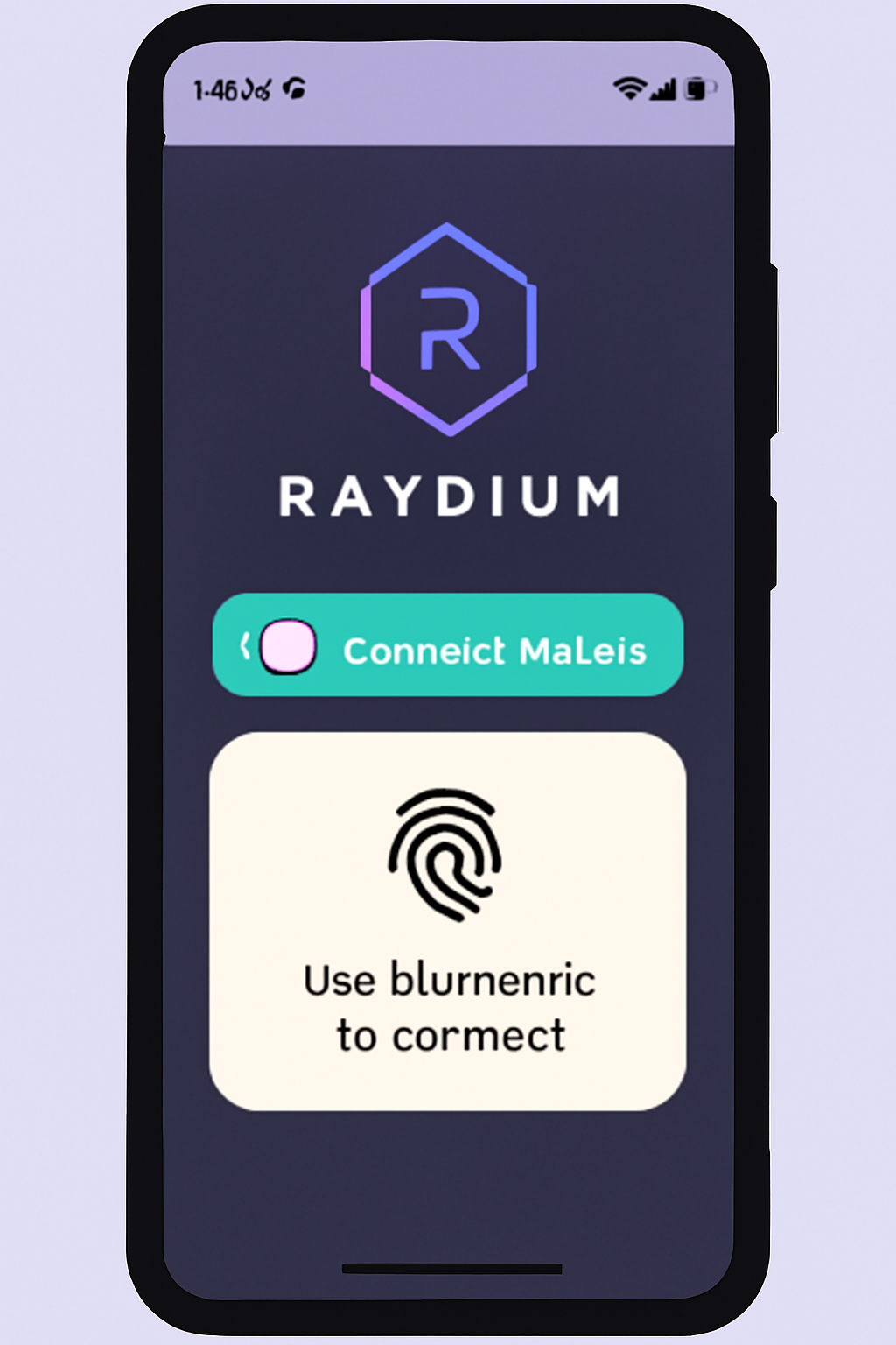 Solana Saga 2 phone screen showing Raydium app open with Phantom wallet connect button and biometric prompt