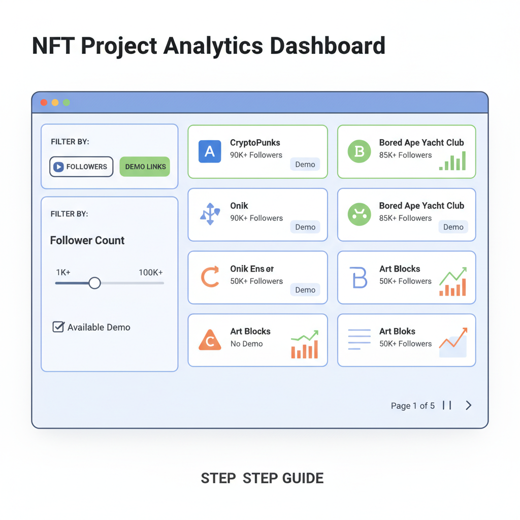 analytics dashboard filtering NFT projects by followers and demo links