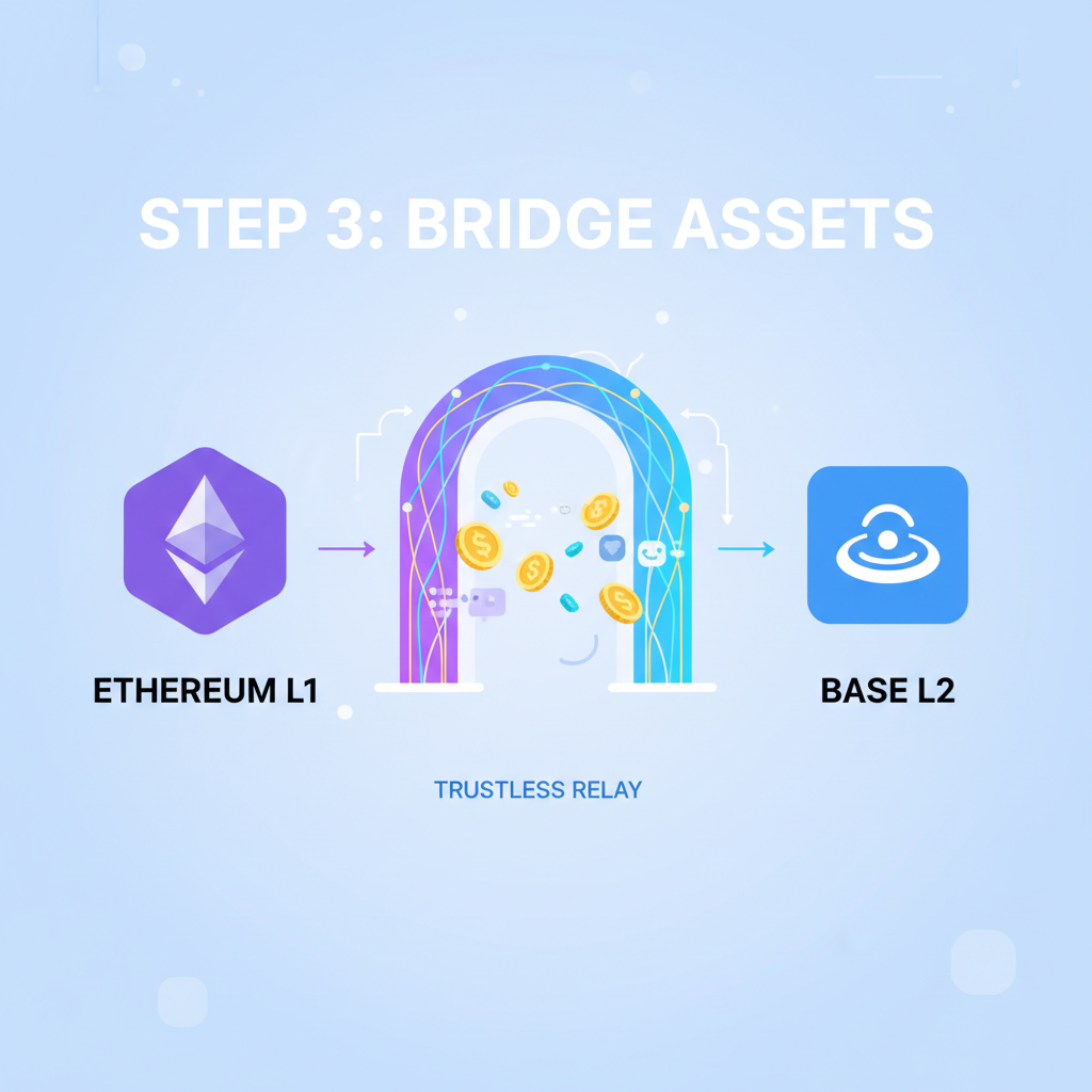 ethereum bridging to base l2 chain animation, glowing bridge portal, minimalistic