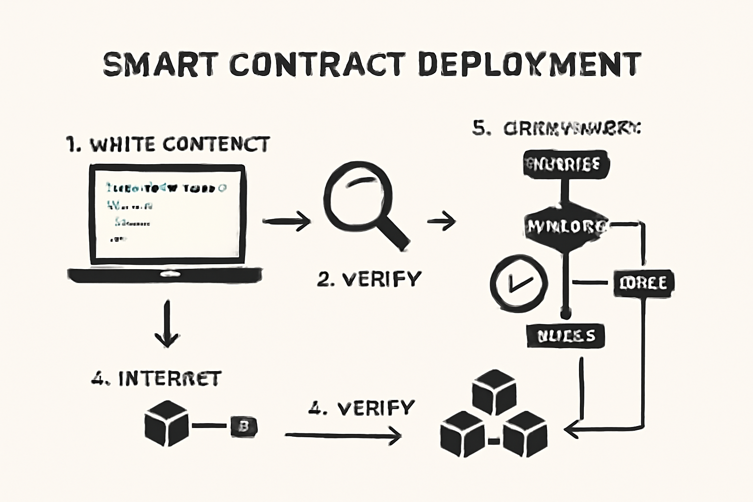 smart contract deployment on blockchain with verifier logic flowchart and code snippets