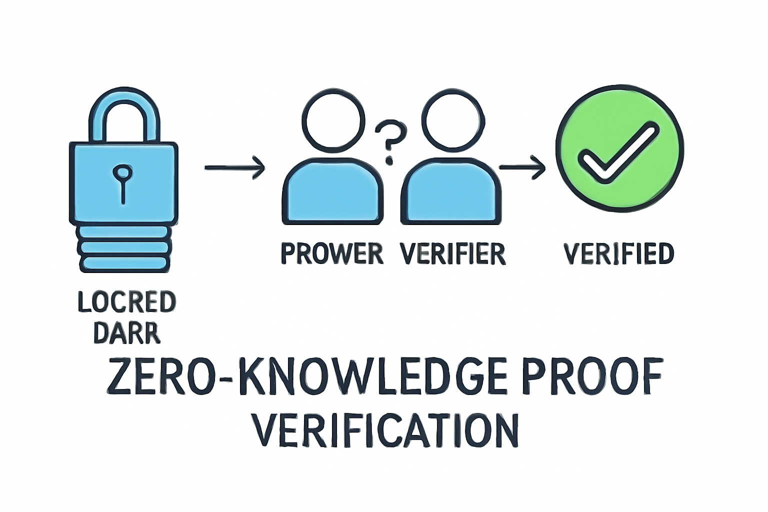 zero-knowledge proof verification process diagram with locked data and green checkmarks