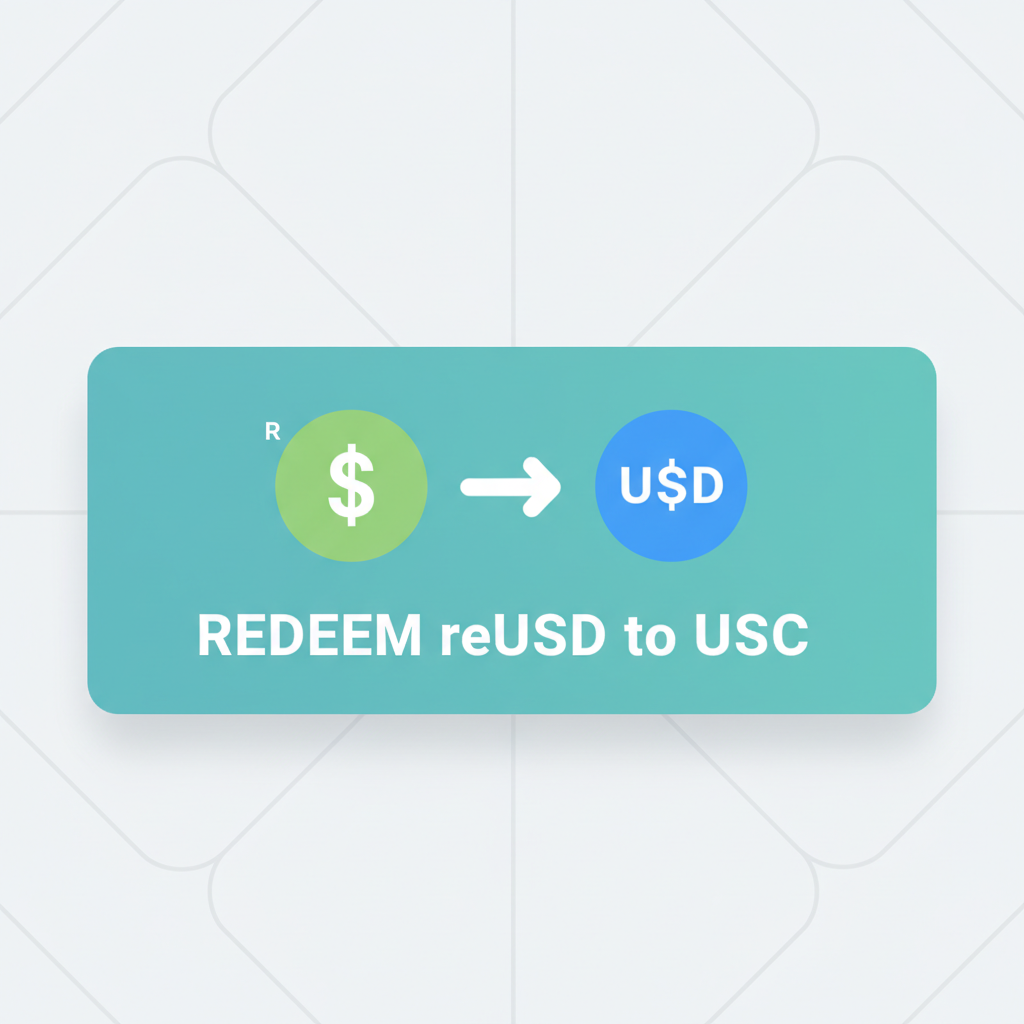 redeem reUSD to USDC button, smooth withdrawal flow with yield payout, secure vault opening animation, professional UI