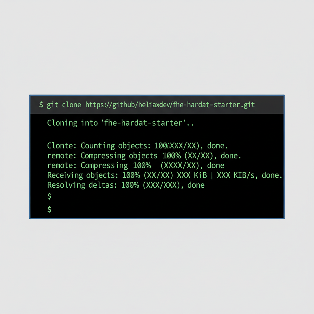 git clone command in terminal, cloning FHE hardhat starter repo