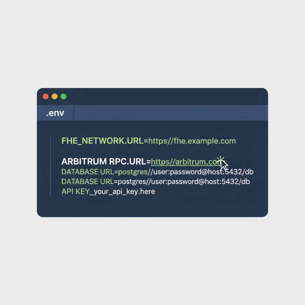 editing .env file in code editor, environment variables for FHE and Arbitrum