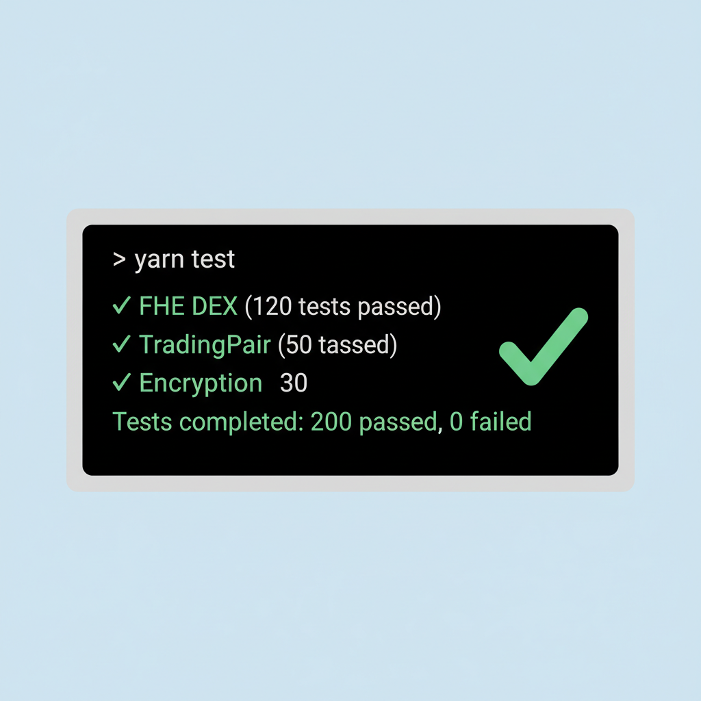 running yarn test in terminal, green pass tests for FHE DEX