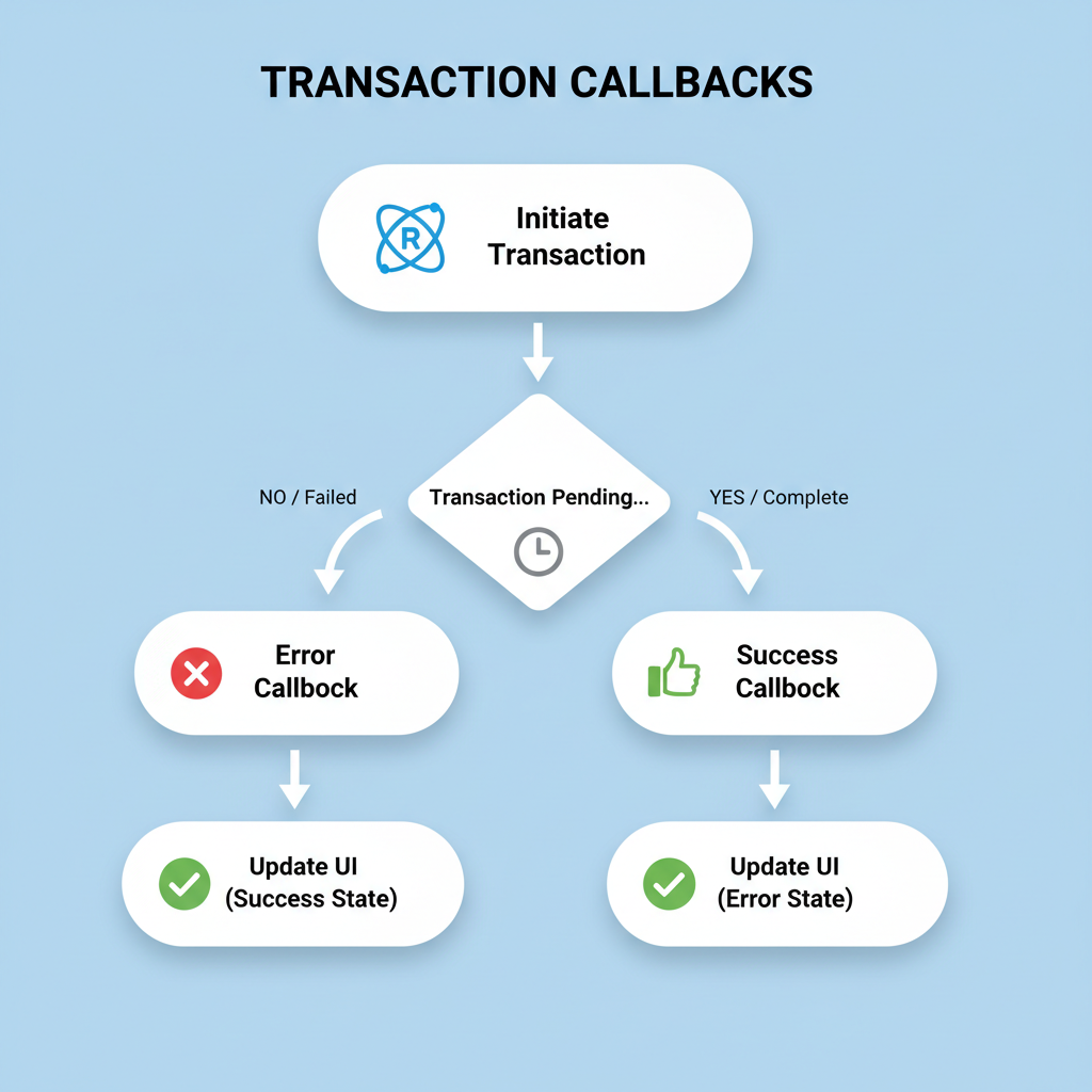 flow diagram of transaction callbacks success error pending, React icons, clean flowchart
