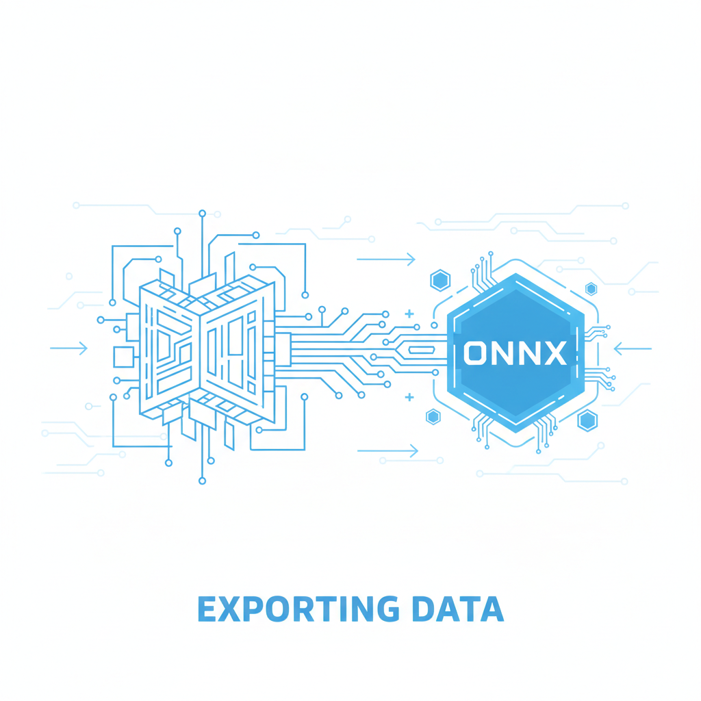 futuristic neural network transformer model exporting to ONNX glowing blue circuits