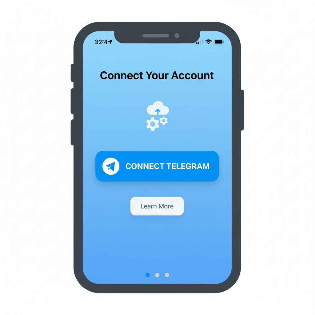 Telegram Mini App interface with account connection button, simple onboarding screen