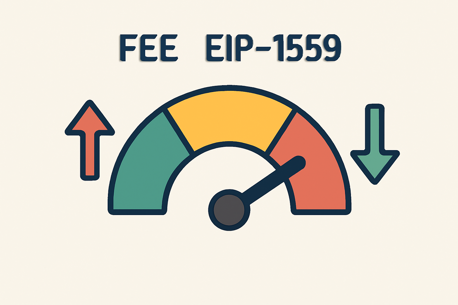 A simple illustration of a fluctuating fee meter, with arrows indicating changes based on network activity, referencing EIP-1559.