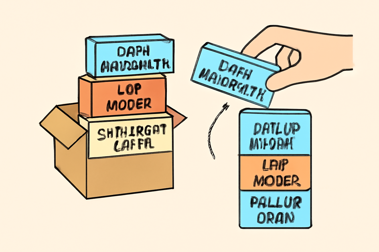 A box of modular building blocks labeled with features like 'Data Availability', 'Fee Model', and 'Settlement Layer', being assembled into a rollup chain.