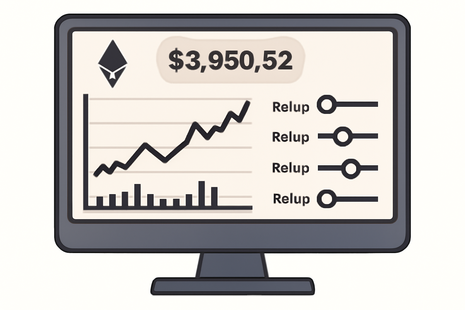 A computer screen displaying Ethereum price charts and rollup fee adjustment sliders, with the current price ($3,930.52) highlighted.
