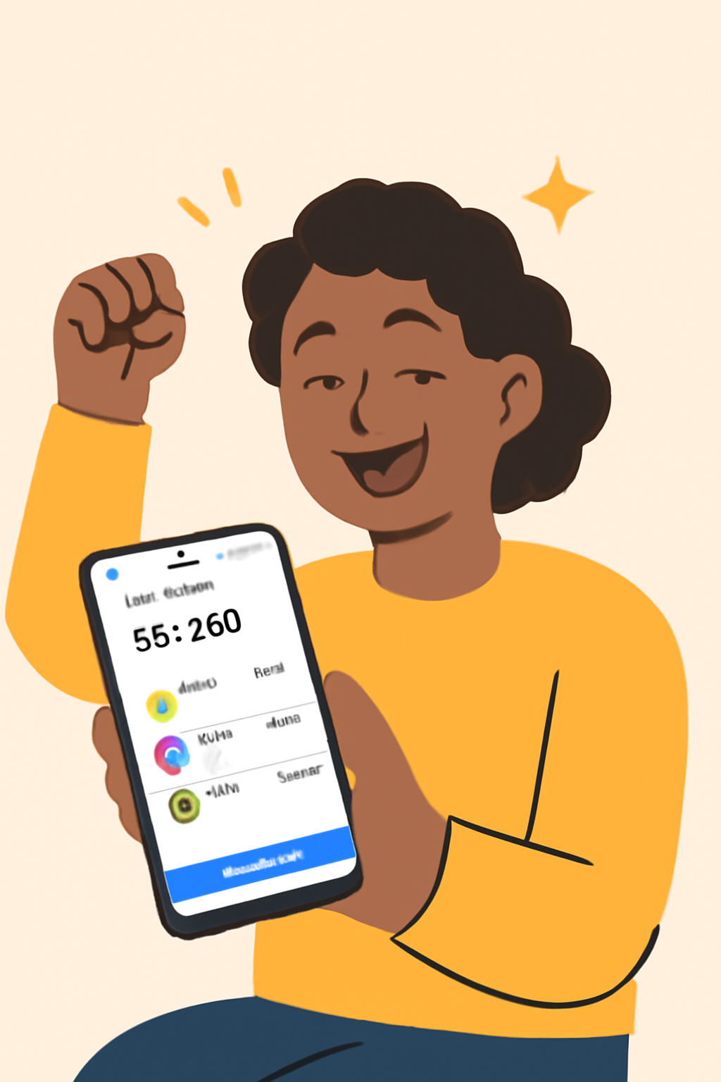 A user happily viewing their portfolio on Coinbase app with DOGE, SHIB, and PEPE balances, digital illustration, celebratory mood