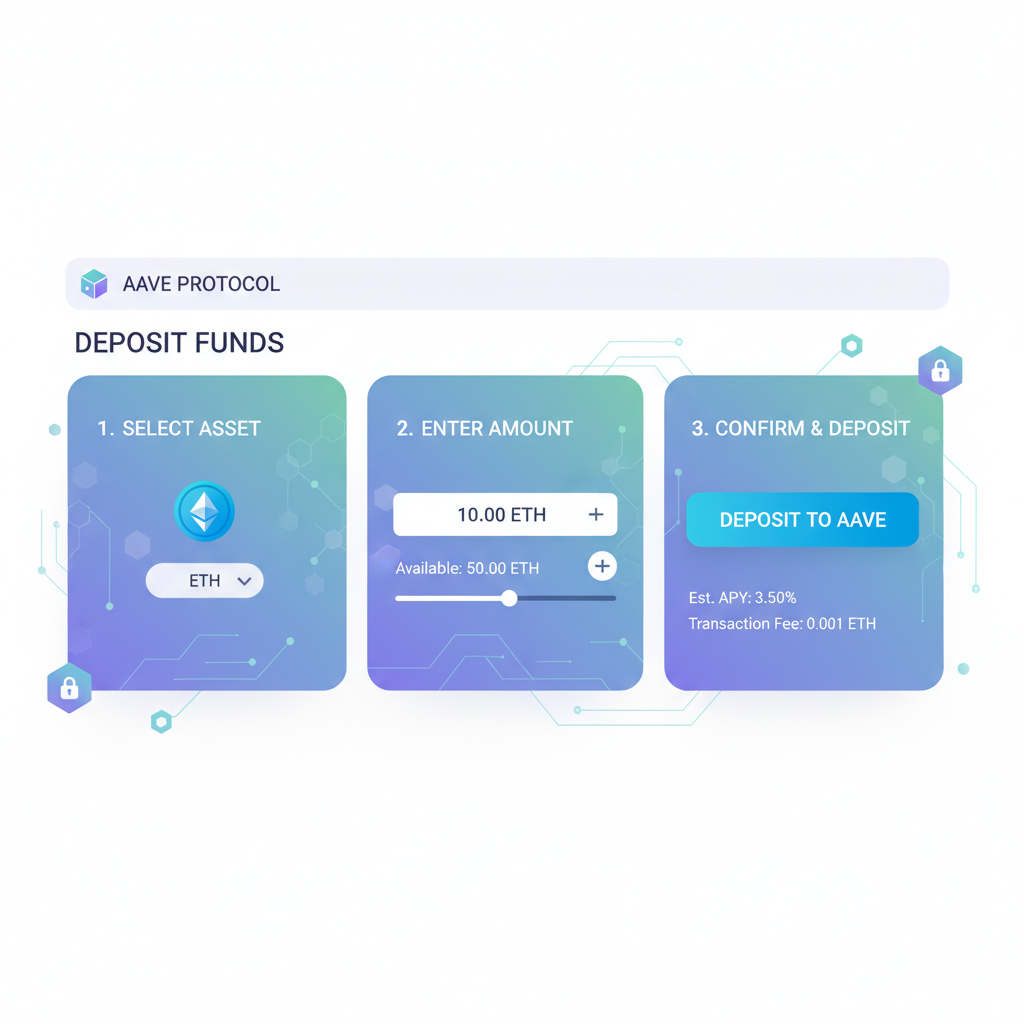 user interface depositing ETH into Aave lending pool, blockchain style