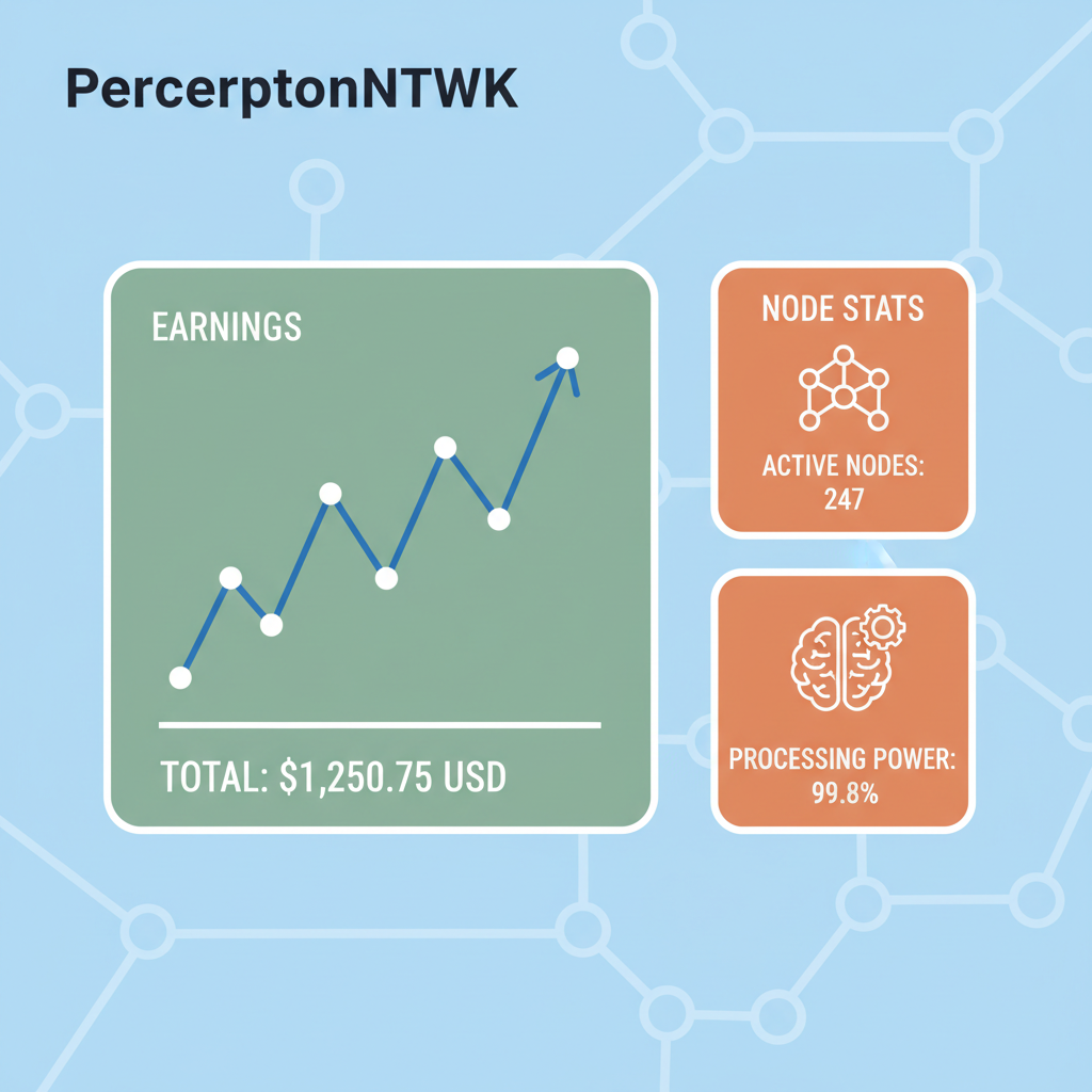 PerceptronNTWK dashboard showing earnings graph and node stats