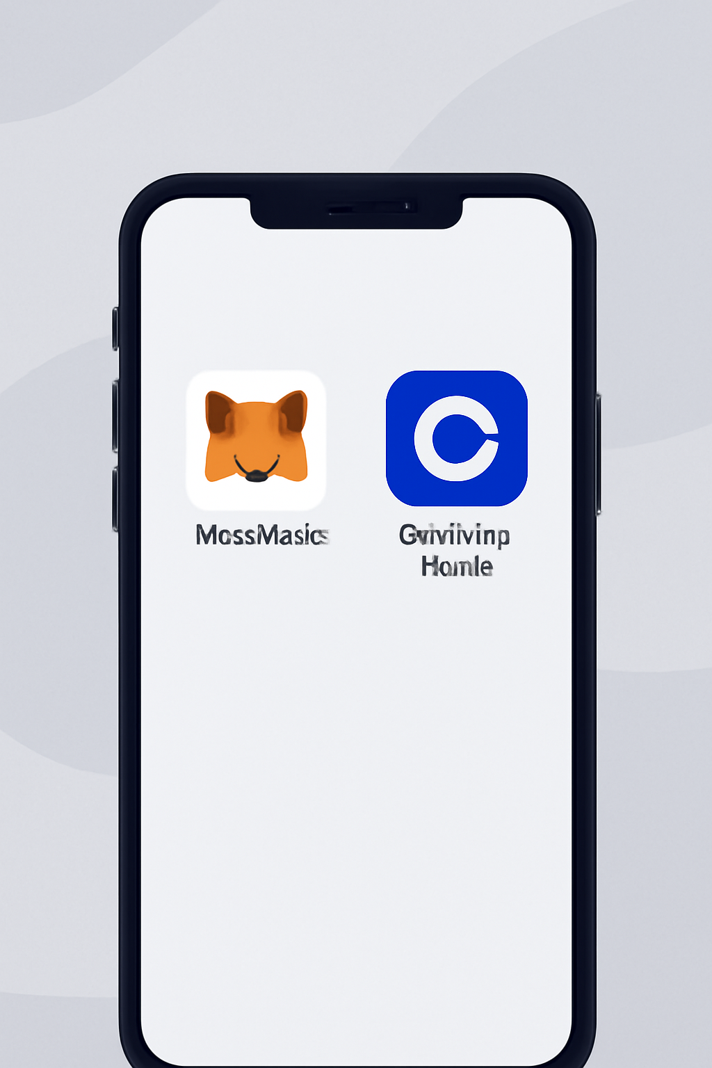 A smartphone screen displaying MetaMask and Coinbase Wallet apps side by side, ready to be opened, on a sleek, modern background.
