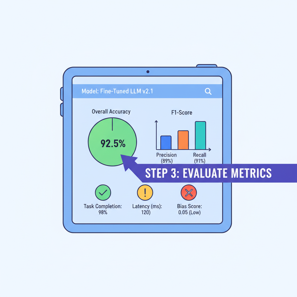 evaluating fine-tuned LLM performance metrics on screen