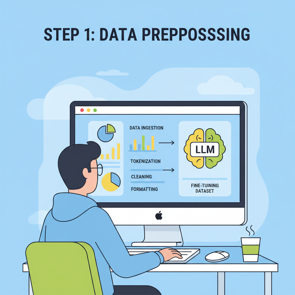 data scientist preprocessing LLM fine-tuning dataset on computer