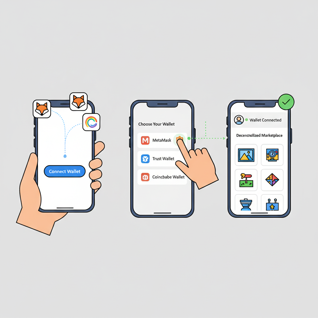 user connecting crypto wallet to decentralized marketplace app