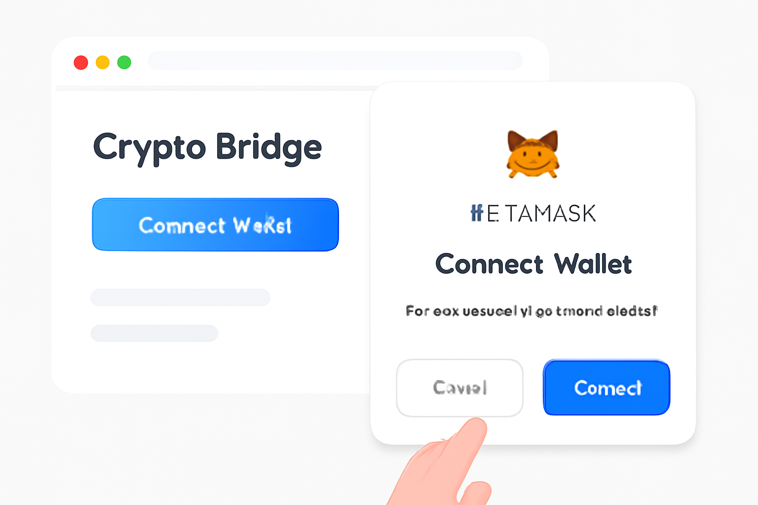 A user connecting their MetaMask wallet to a crypto bridge website, showing a browser pop-up for wallet connection, clean and modern design.