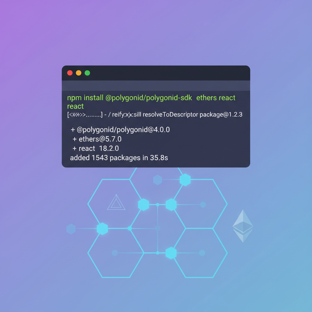 developer terminal installing npm packages Polygon ID SDK Ethereum blockchain background